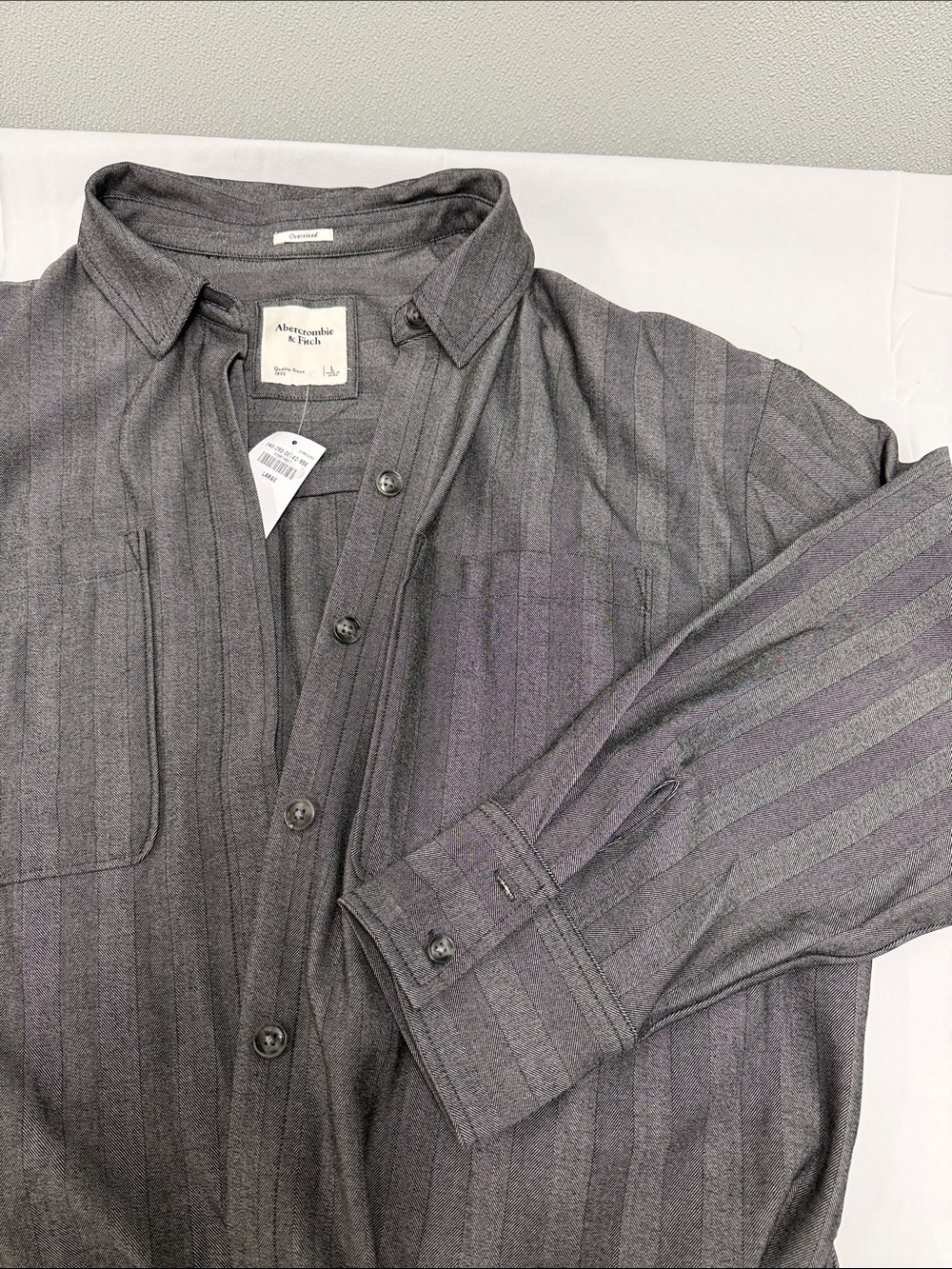 Abercrombie & Fitch Charcoal Gray Striped Oversized Button Shirt